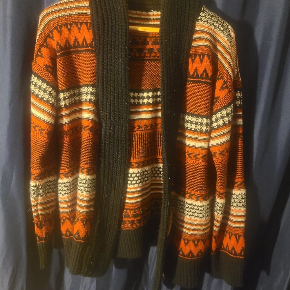 Orange/Multicolored Tribal Pattern Vintage Cardigan (S/M)